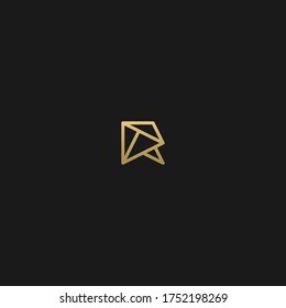 Creative modern elegant trendy unique artistic black and golden color R initial based letter icon logo.