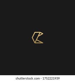 Moderno creativo elegante diseño único y artístico color negro y dorado C imagen inicial del icono de la carta.