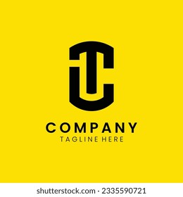 Creative modern elegant trendy unique artistic yellow and black color CT TC C T initial based letter icon logo.