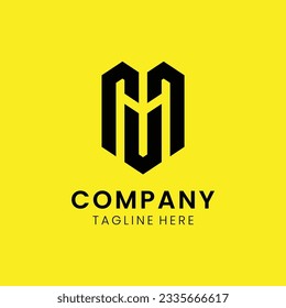 Creative modern elegant trendy unique artistic yellow and black color MU M U initial based letter icon logo.