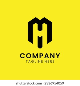 Creative modern elegant trendy unique artistic yellow and black color MH HM M H initial based letter icon logo.