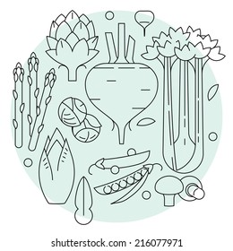 Creative modern extra thin line vegetables design | Vector stylish healthy food decoration element for your healthy food shop promotional cards, modern vegetarian restaurant menu, ad prints and more