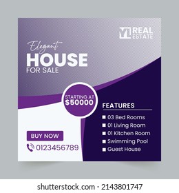 Creative and Modern Eye Catching Social Media Promotional Post and Banner Design for Real Estate Agency 
