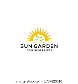 Creative modern farm with sunlight logo design template 