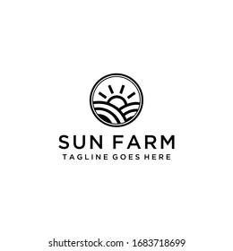 Creative modern farm with sunrise sign logo design template