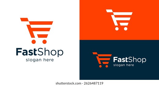 Creative modern fast shop logo template. Simple shopping cart with letter F logo design vector illustration.