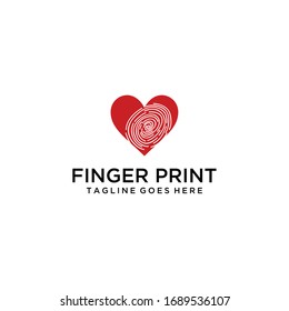 Creative modern finger print on heart sign logo design template.
