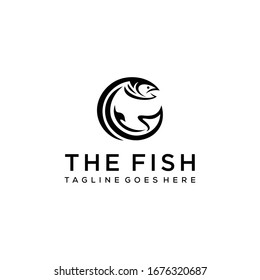 Creative modern fish sign logo design with water template.