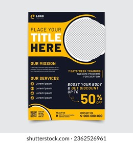 Creative modern fitness gym flyer vector template print-ready A4 size
