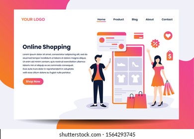 Creative modern flat online shop landing page design vector