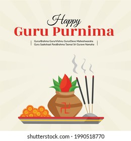 Creative, modern, flat vector illustration of honoring celebration of happy guru Purnima.