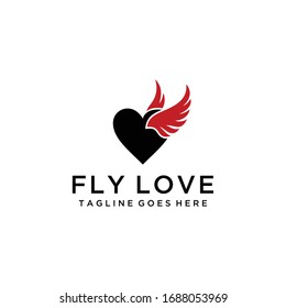 Creative modern fly love with wings sign logo design template