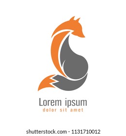  Creative modern fox logo design template two tone orange and gray color. Symbol wild animal isolated on white background, vector and illustration.