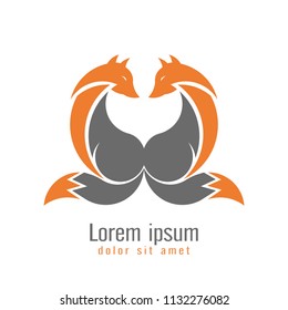  Creative modern fox logo design template two tone orange and gray color. Symbol wild animal isolated on white background, vector and illustration.