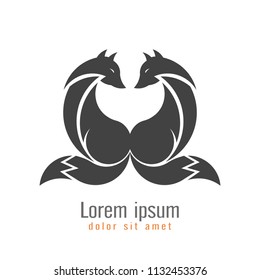  Creative modern fox logo design template gray color. Symbol wild animal isolated on white background, vector and illustration.