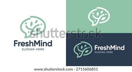 Creative modern fresh mind logo template. Simple brain with tree leaf for psychology logo design vector illustration.