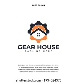 Creative modern gear and house building industrial icon logo design color editable vector illustration