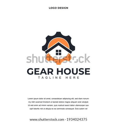 Creative modern gear and house building industrial icon logo design color editable vector illustration