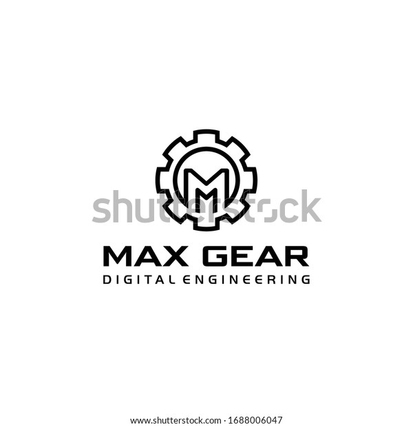 Creative modern gear logo icon  with sign M\
vector sign\
industrial