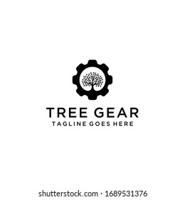 Creative modern gear logo with tree icon vector sign industrial