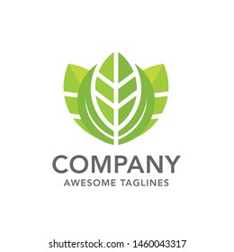 creative modern geometric of green leaf logo vector