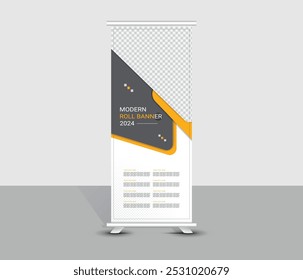 Kreatives modernes geometrisches Roll-up-Banner-Template-Design, x-Banner, Pull-Banner, Standbanner-Design