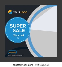 Creative modern geometric, super sale start at social media post design vector