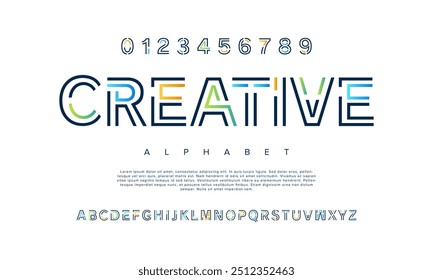 Criativo criativo moderno geométrico urbano alfabeto fonte. Abstrato digital futurista, jogo, techno, robô, música, logotipo, esporte, tipografia de tecnologia mínima. Ilustração de vetor numérico simples