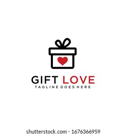 Creative modern gift box sign with heart symbol logo design.