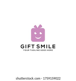Sonrisa de regalo moderna creativa cara en caja Modelo de diseño del logotipo de Concepto 