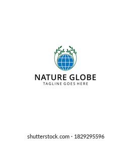 Creative modern globe World with nature leaves Logo Template vector illustration