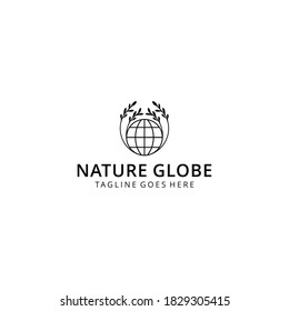 Creative modern globe World with nature leaves Logo Template vector illustration