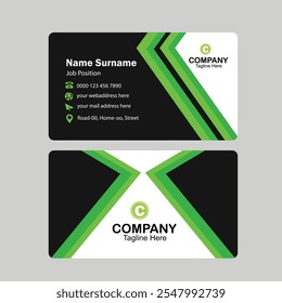 Creative modern green business card template. Flat design.