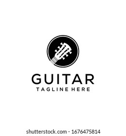 Creative modern guitar on circle sign logo design template.
