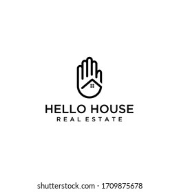 Creative modern Hand with house real estate vector icon logo design.