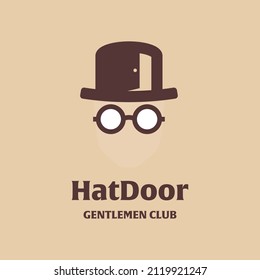 Ilustración de diseño del logotipo de la puerta de sombrero moderno y creativo con sombrero vintage y plantilla de icono de puerta