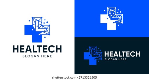 Kreative moderne Gesundheitstechnologie Logo Vorlage. Kreuz plus mit Verbindungssymbol, Designsymbolen für das Medizintechnik-Logo.