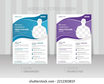 Creative modern healthcare A4 flyer template design, elegant Medical leaflet template, Trendy colorful and editable layout corporate hospital flyer, Professional and clean vector poster