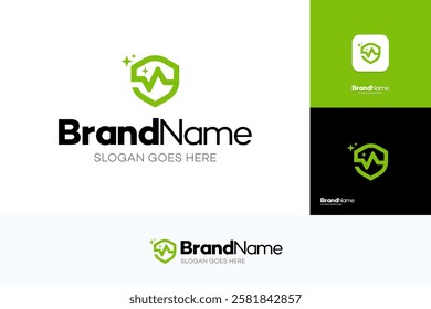 Creative modern healthcare EKG Pulse logo, Shield Pulse logo vector template element, Medical sign symbol design concepts.