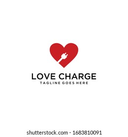 Creative modern heart Love with electric charger sign vector logo Decorative design 