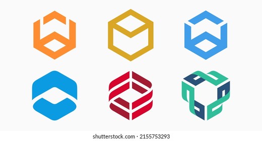 creative modern hexagon logo icon set.