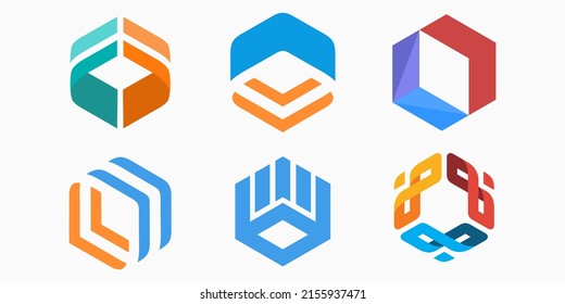 creative modern hexagon logo icon set.