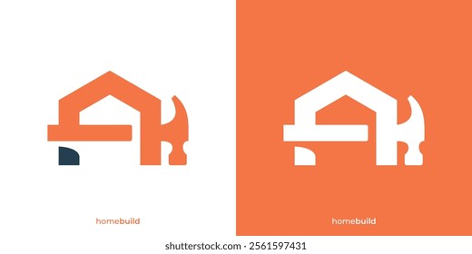 Creative Modern Home Build Logo. House Construction, Hammer Tool and Home Icon Graphic. Home Service Logo Icon Symbol Vector Design Template.