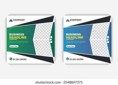 Creative and modern home for sale ads banner, Square banner or social media post design template Blue and green gradient color
