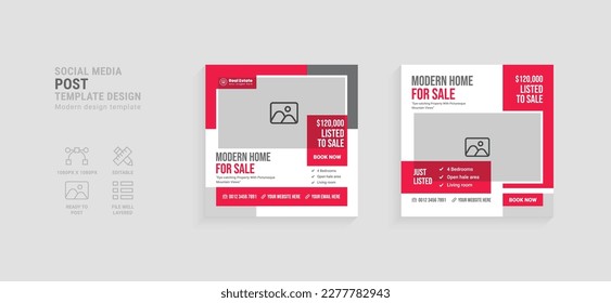 Creative modern home sale social media post template design. Square ad design template.