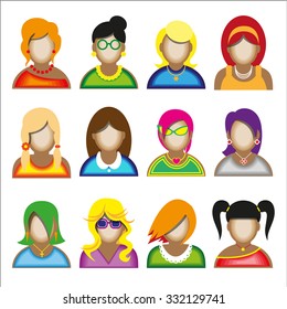 Creative modern icons avatars with woman persons. Vector illustration