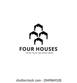Creative modern illustration minimalist Four houses sign logo design template 