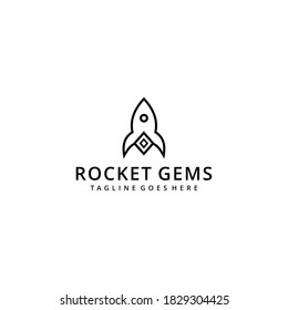 Ilustración moderna creativa espacio de cohetes con la plantilla del vector del logotipo del diamante