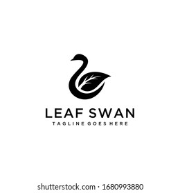 Creative modern illustration simple Swan with leaf water sign logo design template