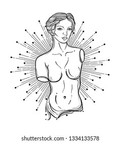 Creative modern illustration of stylized Venus(Aphrodite)